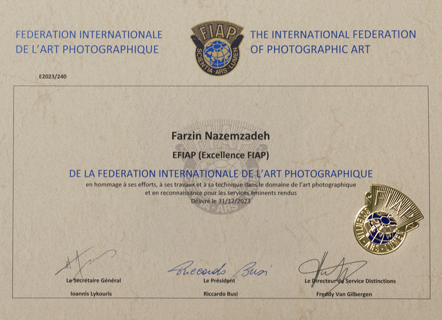  Holder an Excellence  FIAP Artist (EFIAP) Distinction from  International Federation of Photographic Art (FIAP) Luxembourg’s