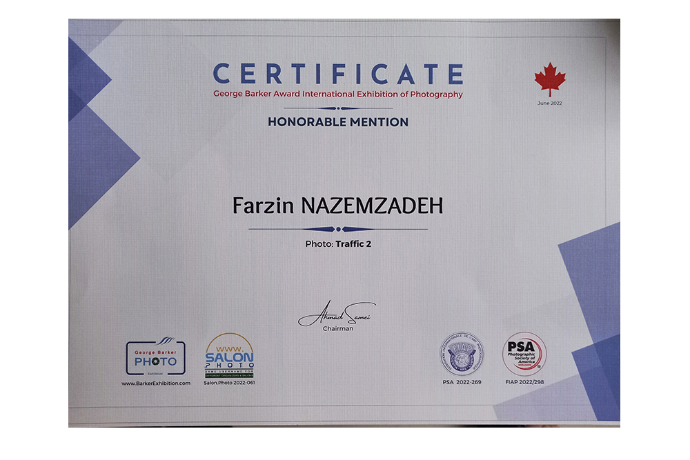 Honorable Mention / Canada / for “ Traffic 2 “ 1st George Barker 2022    International Exhibition of Photography